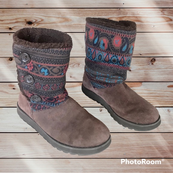 Skechers women’s Australia Boots Faux Fur Lined Suede Multicolor Ankle round toe - Picture 2 of 6